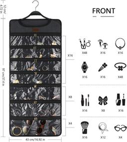 img 3 attached to 📿 Smriti Dual Zippered Pockets Hanging Jewelry Organizer: Rotating Canvas Hanger for Necklaces & Earrings - Dustproof Wall Mount Storage Bag (Dark Grey)