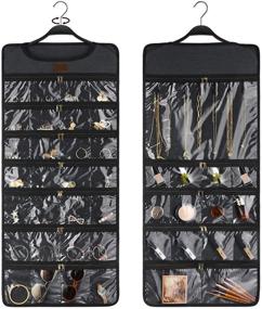 img 4 attached to 📿 Smriti Dual Zippered Pockets Hanging Jewelry Organizer: Rotating Canvas Hanger for Necklaces & Earrings - Dustproof Wall Mount Storage Bag (Dark Grey)