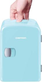 img 4 attached to 🌡️ Chefman Mini Portable Blue Personal Fridge | Cool or Heat & Store Skincare, Snacks, or 6 12oz Cans | Lightweight 4-Liter Capacity | Compact Storage for On-the-Go