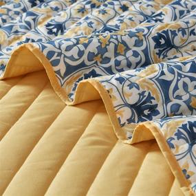 img 1 attached to 🌼 HYDE LANE Reversible King Quilt Set in Alyssa Blue Yellow Floral Pattern, Lightweight Bedspread Comforter - 3 Piece: Includes 1 Quilt and 2 Shams (Size 104x90)