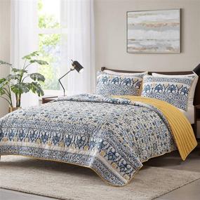 img 3 attached to 🌼 HYDE LANE Reversible King Quilt Set in Alyssa Blue Yellow Floral Pattern, Lightweight Bedspread Comforter - 3 Piece: Includes 1 Quilt and 2 Shams (Size 104x90)