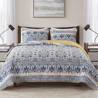 🌼 hyde lane reversible king quilt set in alyssa blue yellow floral pattern, lightweight bedspread comforter - 3 piece: includes 1 quilt and 2 shams (size 104x90) logo