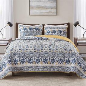 img 4 attached to 🌼 HYDE LANE Reversible King Quilt Set in Alyssa Blue Yellow Floral Pattern, Lightweight Bedspread Comforter - 3 Piece: Includes 1 Quilt and 2 Shams (Size 104x90)