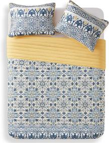 img 2 attached to 🌼 HYDE LANE Reversible King Quilt Set in Alyssa Blue Yellow Floral Pattern, Lightweight Bedspread Comforter - 3 Piece: Includes 1 Quilt and 2 Shams (Size 104x90)