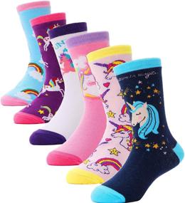 img 4 attached to 🧦 Girl Kids Toddler Fashion Cute Cartoon Animal Cotton Crew Socks 6 Pack