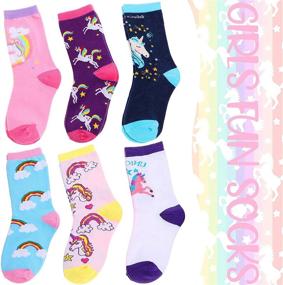 img 1 attached to 🧦 Girl Kids Toddler Fashion Cute Cartoon Animal Cotton Crew Socks 6 Pack