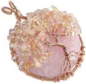 img 2 attached to 🌹 JOVIVI Natural Rose Quartz Tree of Life Crystal Necklace: Gorgeous Rose Gold Plated Wire Wrap Healing Chakra Gemstone Pendant Necklace, perfect for Women- An Ideal Mothers Day or Valentines Gift