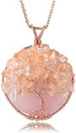 🌹 jovivi natural rose quartz tree of life crystal necklace: gorgeous rose gold plated wire wrap healing chakra gemstone pendant necklace, perfect for women- an ideal mothers day or valentines gift logo