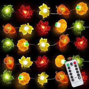 img 4 attached to 🍁 TURNMEON 20Ft 60LED Fall Pumpkin Maple Lights Decor: Remote Control, Timer, 8 Modes - Battery Operated Acorn Garland for Autumn, Thanksgiving, Halloween - Warm White