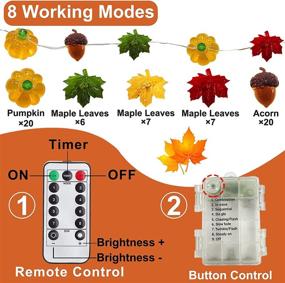 img 2 attached to 🍁 TURNMEON 20Ft 60LED Fall Pumpkin Maple Lights Decor: Remote Control, Timer, 8 Modes - Battery Operated Acorn Garland for Autumn, Thanksgiving, Halloween - Warm White