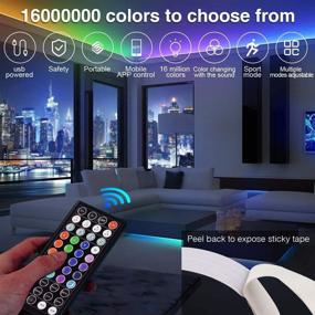 img 1 attached to 32.8ft/10m RGB Led Strip Lights with Music Sync, Color Changing USB Lighting Strips Controlled Via Bluetooth APP & IR Remote 44 Keys, Including 180 5050 RGB LED Strip Lights for Bedroom, TV