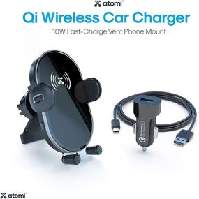 img 2 attached to 🚗 Efficiency on the Go: Atomi Qi Wireless Car Charger - Qualcomm Quick Charge 3.0, Phone Mount, Motorized Clamping, 360° Rotation, Hands-Free - Black