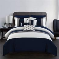 🛏️ chic home ayelet 10 piece comforter set - color block ruffled bag bedding with decorative pillows & shams included for king size, in navy logo