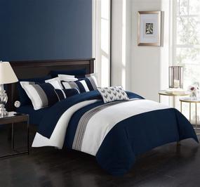 img 3 attached to 🛏️ Chic Home Ayelet 10 Piece Comforter Set - Color Block Ruffled Bag Bedding with Decorative Pillows & Shams Included for King Size, in Navy