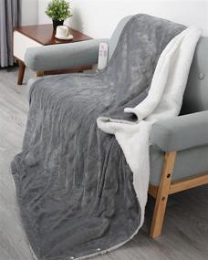 img 3 attached to 🔌 Efficient Electric Blanket: Fast-Heating Flannel & Sherpa Throw, 50"x60", ETL Certified with 6 Heating Levels & 5 Auto-Off Settings - Grey & White, Machine Washable