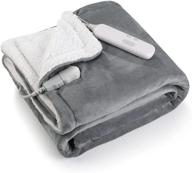 🔌 efficient electric blanket: fast-heating flannel & sherpa throw, 50"x60", etl certified with 6 heating levels & 5 auto-off settings - grey & white, machine washable logo