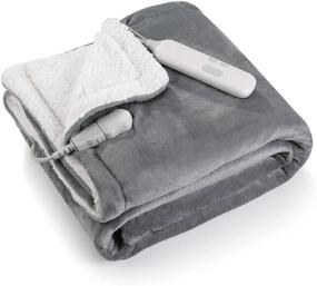 img 4 attached to 🔌 Efficient Electric Blanket: Fast-Heating Flannel & Sherpa Throw, 50"x60", ETL Certified with 6 Heating Levels & 5 Auto-Off Settings - Grey & White, Machine Washable