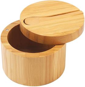 img 4 attached to 🎍 Bamboo Seasonings Box with Mini Spoon - Kitchen Salt Pepper Spice Cellars Storage Container with Swivel Magnetic Lid - By HTB