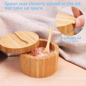 img 2 attached to 🎍 Bamboo Seasonings Box with Mini Spoon - Kitchen Salt Pepper Spice Cellars Storage Container with Swivel Magnetic Lid - By HTB