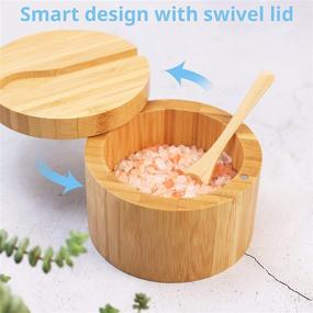 img 1 attached to 🎍 Bamboo Seasonings Box with Mini Spoon - Kitchen Salt Pepper Spice Cellars Storage Container with Swivel Magnetic Lid - By HTB