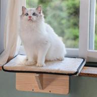 🐱 enhance your cat's safety and comfort with petsfit sturdy cat window perch: natural wood, long-haired cushion, damage-free design (non-universal fit) logo