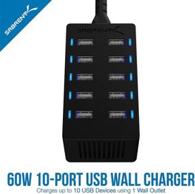 img 1 attached to Сабрента 10-портовая настольная быстрая зарядка USB для всей семьи - 60 Вт (12А). В комплекте 6 черных микро-USB-кабелей – 3 фута (x3) и 1 фут (x3) [AX-TU63]