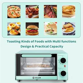 img 1 attached to 🍕 1200W Countertop Toaster Oven - ISILER 4 Slice Pizza Maker for 9 Inch Pizza with Timer, Baking Pan, Broiler Rack & Crumb Tray - Compact Size, Easy Control - Mint Green