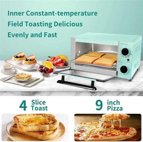 img 3 attached to 🍕 1200W Countertop Toaster Oven - ISILER 4 Slice Pizza Maker for 9 Inch Pizza with Timer, Baking Pan, Broiler Rack & Crumb Tray - Compact Size, Easy Control - Mint Green