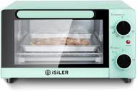 🍕 1200w countertop toaster oven - isiler 4 slice pizza maker for 9 inch pizza with timer, baking pan, broiler rack & crumb tray - compact size, easy control - mint green logo