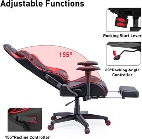 img 1 attached to 🎮 Hbada Ergonomic Racing Gaming Chair with High Back, Height Headrest and Lumbar Support, Swivel E-Sports Computer Chair with Adjustable Footrest, 21.65" D x 27.55" W x 50.39" H, Black/Red