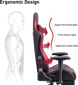 img 2 attached to 🎮 Hbada Ergonomic Racing Gaming Chair with High Back, Height Headrest and Lumbar Support, Swivel E-Sports Computer Chair with Adjustable Footrest, 21.65" D x 27.55" W x 50.39" H, Black/Red