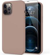 📱 deenakin iphone 12 pro max case - liquid silicone gel rubber bumper cover, with screen protector, slim fit and shockproof - light brown, 6.7-inch logo