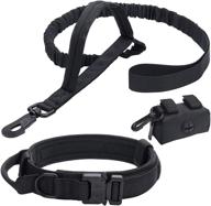 🐾 enhanced vmc tactical dog collar walking kit - bungee leash, poo bag included! ideal fit for most k9 friends - sturdy, durable nylon material, comfortable handles - black collar with secured buckle logo