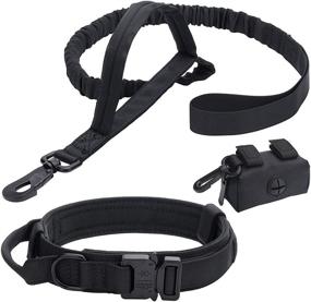 img 4 attached to 🐾 Enhanced VMC Tactical Dog Collar Walking Kit - Bungee Leash, Poo Bag Included! Ideal Fit for Most K9 Friends - Sturdy, Durable Nylon Material, Comfortable Handles - Black Collar with Secured Buckle