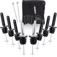 chefast set of 8 stainless steel bottle pourers with 10 long dust caps, 2 cocktail picks, brush, and storage bag - premium metal toppers for liquor spout pourer, oil & vinegar dispenser logo