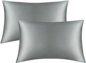 img 4 attached to 2-Pack Dark Grey Silk Satin Pillowcases for Hair and Skin | Queen Size | Envelope Closure | 20x30 Inches