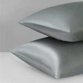 img 1 attached to 2-Pack Dark Grey Silk Satin Pillowcases for Hair and Skin | Queen Size | Envelope Closure | 20x30 Inches