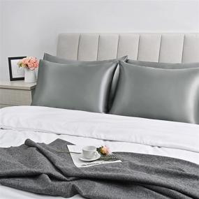 img 3 attached to 2-Pack Dark Grey Silk Satin Pillowcases for Hair and Skin | Queen Size | Envelope Closure | 20x30 Inches