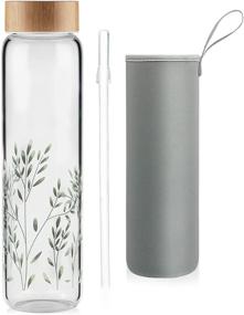 img 4 attached to 🌿 Ferexer 32 oz Glass Water Bottle: Stylish Bamboo Lid, Neoprene Sleeve, & Straw - Leaf Design