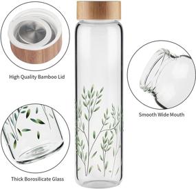 img 2 attached to 🌿 Ferexer 32 oz Glass Water Bottle: Stylish Bamboo Lid, Neoprene Sleeve, & Straw - Leaf Design