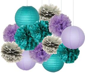 img 4 attached to 🧜 Enchanting Mermaid Party Decor: 16 pcs Teal Purple Grey Baby & Bridal Shower Decorations with Tissue Pom Poms & Lanterns