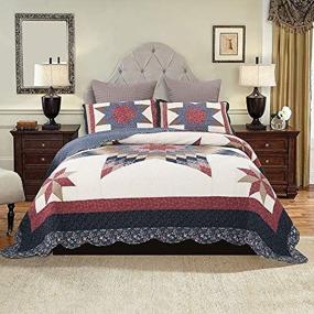 img 4 attached to 🛏️ YAYIDAY King Size Bedspread Quilt Set - Breathable Summer Bedding Blanket Comforter with Geometric Quilted Coverlet and Colorful Star Print - Red Theme, Including Shams