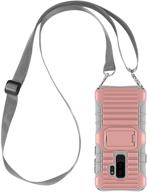 e-tree shockproof dual layered crossbody lanyard case for samsung galaxy s9 plus with kickstand - hard pc & soft tpu, anti-lost detachable necklace strap - ideal for kids, elderly, outdoors - pink logo