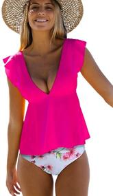 img 4 attached to 👙 Beachsissi Ruffled Shoulder Tankini Swimsuit for Women's Clothing