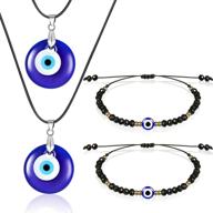 👁️ set of 2 yaomiao evil eye necklace and evil eye bracelet - amulet lucky bracelets with card plus 2 evil eye pendant necklaces - turkish blue necklace for women, men, girls, and boys logo