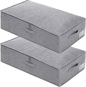 img 4 attached to 🗄️ 2-Pack Under Bed Storage Container Bags with Lid, Foldable Sturdy Clothes Organizer Drawers with 3 Handles, Extra Durable Fabric Blanket Shoe Storage Box, Grey, 30x15x6.7inch