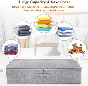 img 2 attached to 🗄️ 2-Pack Under Bed Storage Container Bags with Lid, Foldable Sturdy Clothes Organizer Drawers with 3 Handles, Extra Durable Fabric Blanket Shoe Storage Box, Grey, 30x15x6.7inch