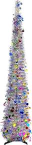 img 4 attached to 6-Foot Collapsible Pop Up Sequin Artificial Pencil Christmas Tree - Indoor/Outdoor Decorations for Home, Fireplace, Party - Colorful