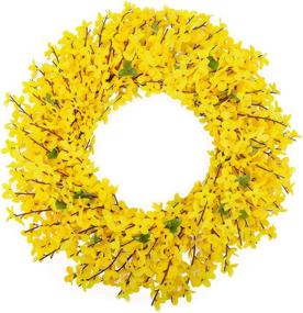 img 4 attached to 🌼 BOMAROLAN Artificial Forsythia Wreath 18 Inch: Stunning All-Season Floral Décor for Indoor and Outdoor Spaces