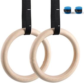 img 4 attached to Kdpranky Wooden Gymnastics Rings: 1500lbs Pull Up Equipment for Full Body Home Workouts with 15ft Heavy Duty Straps